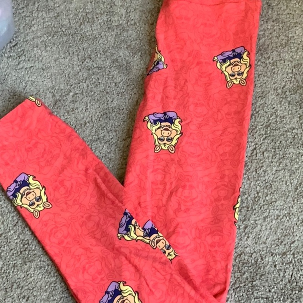 LuLaRoe Kids Leggings - Red with Purple and Yellow Design